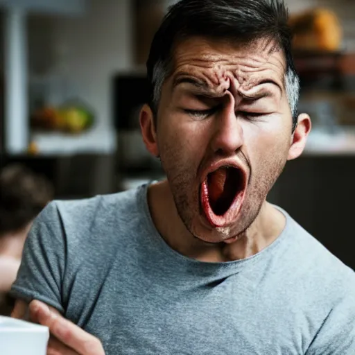 Image similar to A man looking in disgust at his lunch