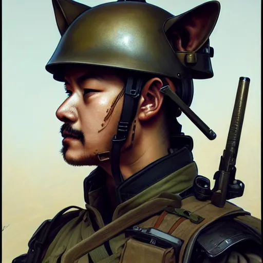 Prompt: side portrait painting of a cute shiba inu soldier with military helmet, ultra realistic, concept art, intricate details, eerie, highly detailed, photorealistic, octane render, 8 k, unreal engine. art by artgerm and greg rutkowski and charlie bowater and magali villeneuve and alphonse mucha