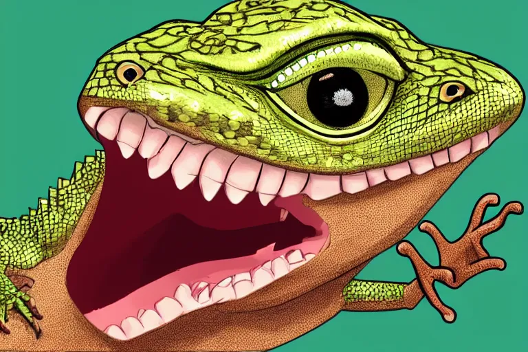 Image similar to lizard screaming into a donut, highly detailed digital art, soft lighting, spotlit