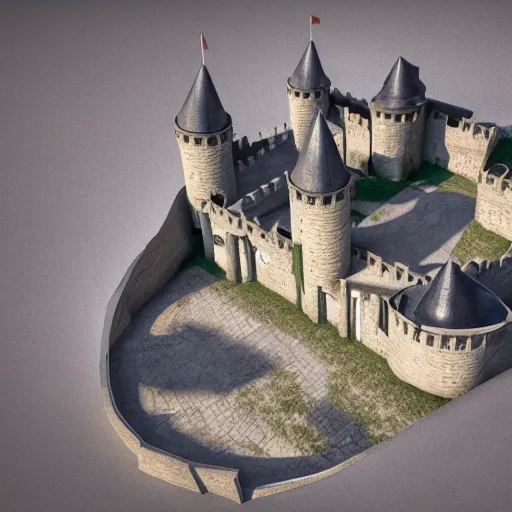 Image similar to isometric hyper real rendering of a sprawling castle, octane, c 4 d, cinematic