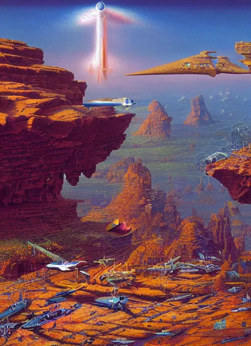 Prompt: hobby shop on a vista. vintage shapes, retro technology, happy colors dariusz zawadzki, tim hildebrandt, wayne barlow, bruce pennington, larry elmore, oil on canvas, deep depth field, masterpiece, cinematic composition, hyperdetailed