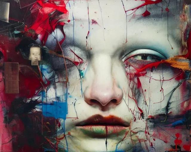 Image similar to lost memories, a brutalist designed, rich deep vivid colours, brushmonia merlo ، strokes!, painted by francis bacon, michal mraz, adrian ghenie, nicola samori, james jean!!! and petra cortright, part by gerhard richter, part by takato yamamoto. 8 k masterpiece.