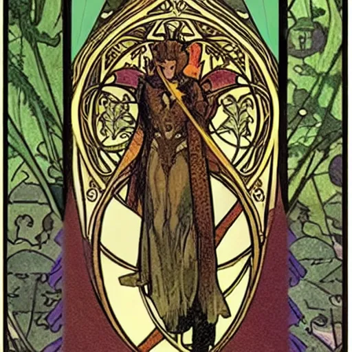 Image similar to the knight tarot card,art nouveau,Mucha