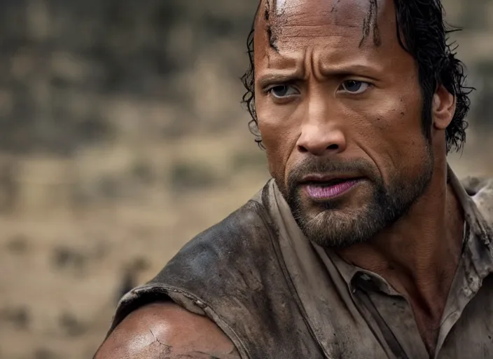 Image similar to film still of dwayne the rock johnson as rick grimes in the new walking dead tv series, 4 k