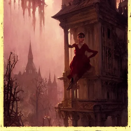 Image similar to audrey hepburn in a horror novel, haunted mansion, various backgrounds, highly detailed, digital painting, artstation, matte, illustration, art by gaston bussiere, greg rutkowski, j. c. leyendecker