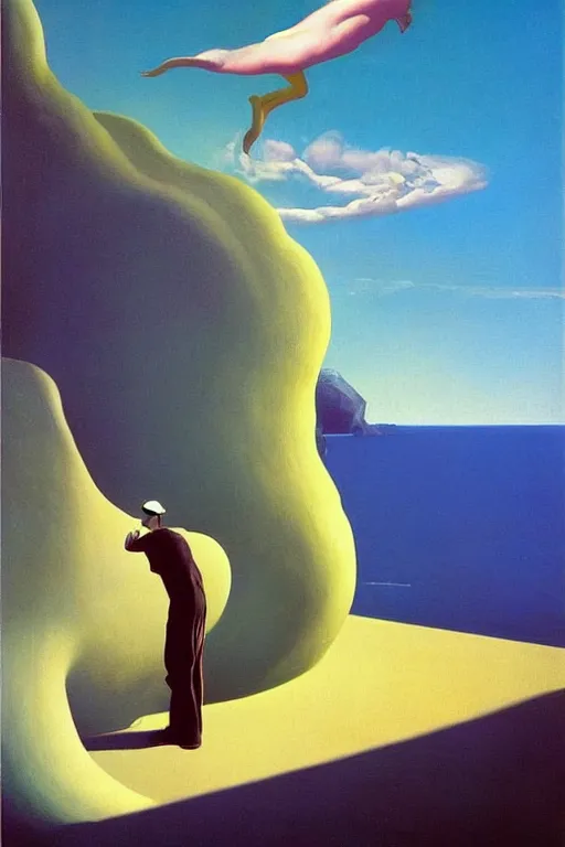 Image similar to liminal vaporwave surrealism dreams, painted by Edward Hopper, painted by salvador dali, painted by moebius, airbrush