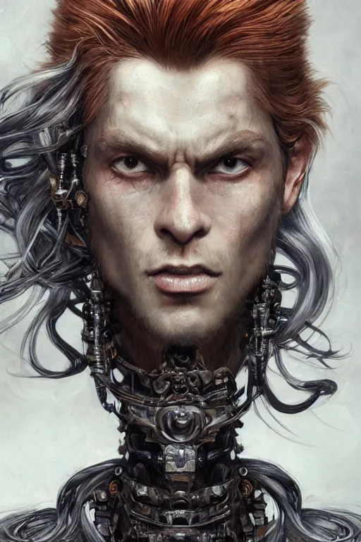 Image similar to portrait, headshot, insanely nice hair style, dramatic hair color, digital painting, of a old 17th century, old cyborg merchant, amber jewels, baroque, ornate clothing, scifi, realistic, hyperdetailed, chiaroscuro, concept art, art by Franz Hals and Jon Foster and Ayami Kojima and Amano and Karol Bak,