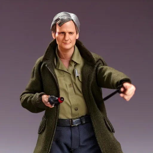 Image similar to 5 inch figure of alan alda as hawkeye from mash, toy, realistic, studio lighting