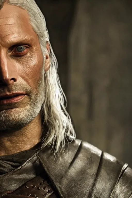 Prompt: Mads Mikkelsen as Geralt