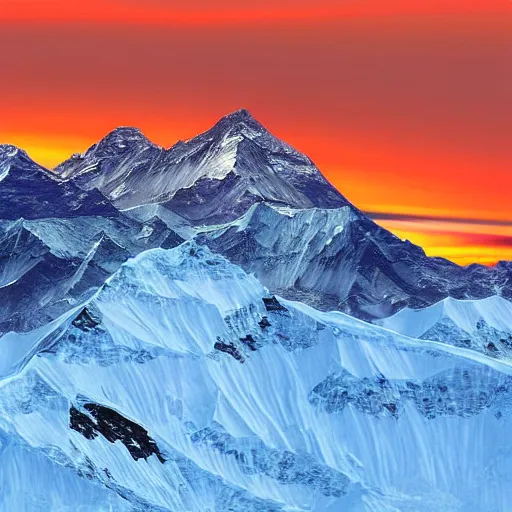 Prompt: beautiful sunset view from the top of mount everest, realism, highly detailed, landscape,