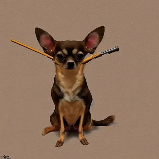 Prompt: chihuahua holding a sniper, digital art