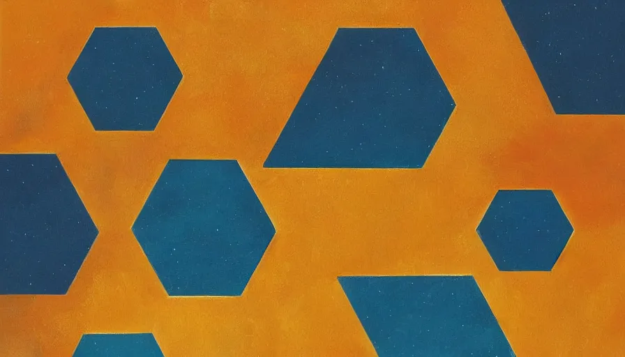 Prompt: hexagon shields, floating in space, blocking the sun, art deco painting