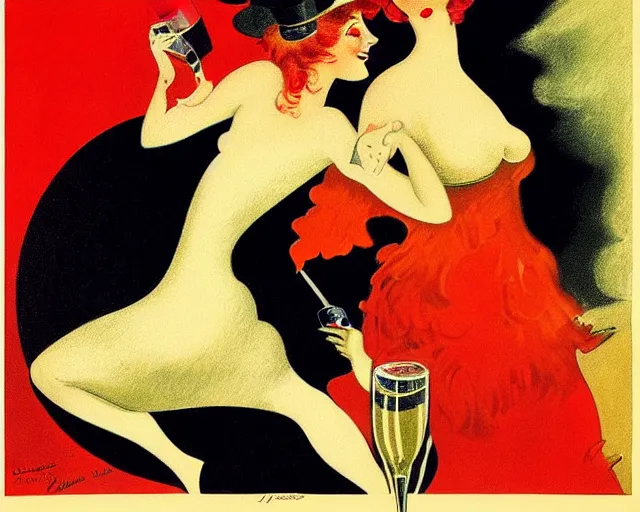 Image similar to vintage, champagne. french, can can, realistic, cheerful, art work by leonetto cappiello, 1 9 0 2