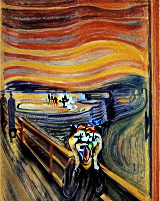 Prompt: The screaming fox, by Edvard Munch, Fox, The Scream