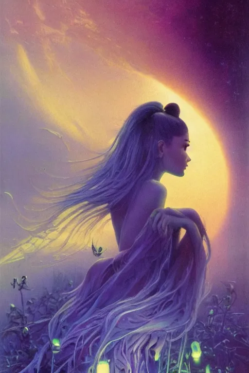 Prompt: ariana grande, art by bruce pennington, t rending on artstation, bioluminescence closeup view illustrator, american romanticism, very very elegant, 4 k hd