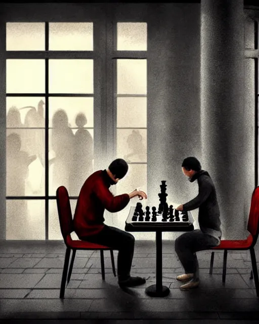 Image similar to danish person sat playing chess with death in a train station, ultra realistic, concept art, intricate details, highly detailed