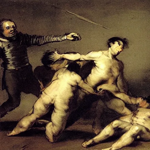 Prompt: “ cripple fight, by goya ”