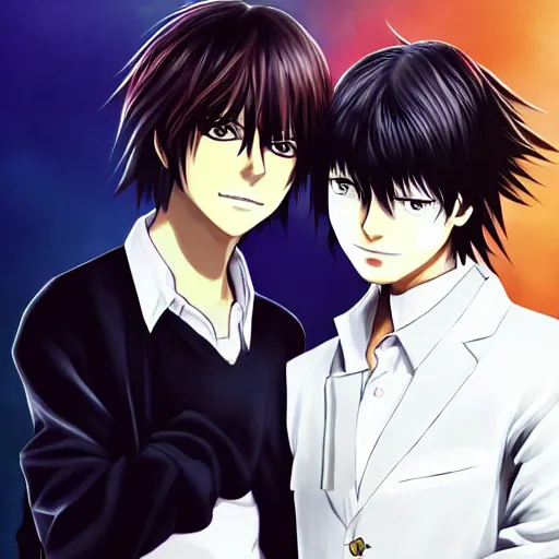 Image similar to Two handsome men,L·Lawliet and Light Yagami,Death Note, Makoto Shinkai