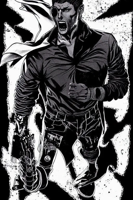 Prompt: A full body portrait of Jensen Ackles as a new antihero character with an angry face art by Marc Silvestri and Jim Lee, trending on artstation, detailed, ominous, mysterious