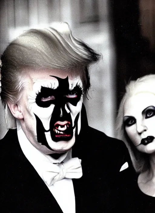 Image similar to candid photo of donald trump as a gothic vampire in the 1 9 9 0 s