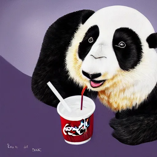 Prompt: panda drinking coke digital art by pascal blanche