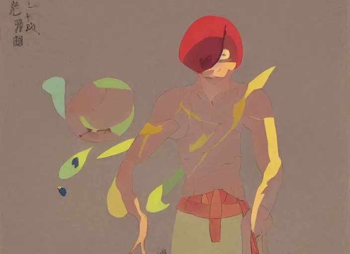 Image similar to naturalistic portrait of a simple warrior, representational earth tones, stunning clarity experimental cut paper mixed media blotchy character shape design by masaaki yuasa, pleasing palette watercolor masterpiece