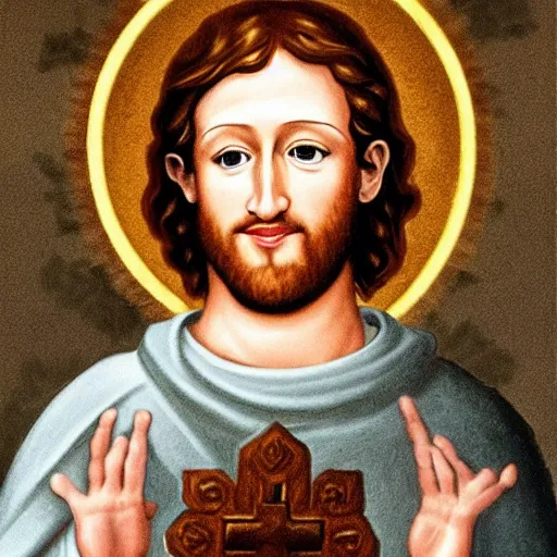 Prompt: mark zuckerberg depicted as jesus in a religious painting