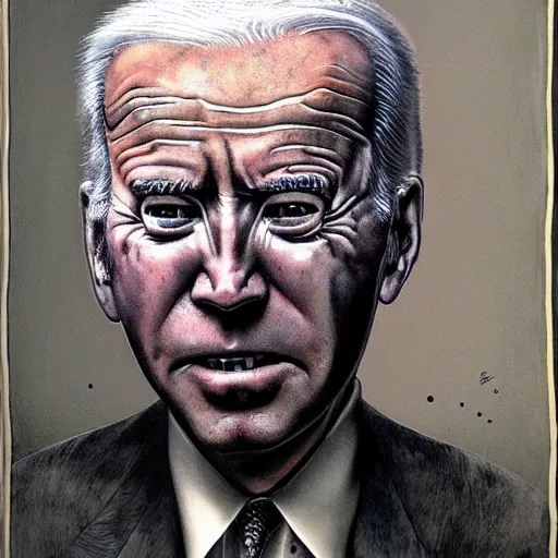 Prompt: junji ito, beksinski \ and stephen gammell presidential portrait of joe biden