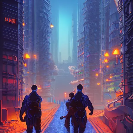 Prompt: ninja cyborgs portrait in cybercity, golden hour, poster by michael whelan and gilbert williams and evgeny lushpin and artgerm and alena aenami, highly detailed