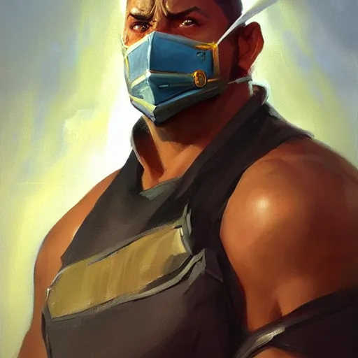 Image similar to greg manchess portrait painting of smoke from mortal kombat as overwatch character, medium shot, asymmetrical, profile picture, organic painting, sunny day, matte painting, bold shapes, hard edges, street art, trending on artstation, by huang guangjian and gil elvgren and sachin teng