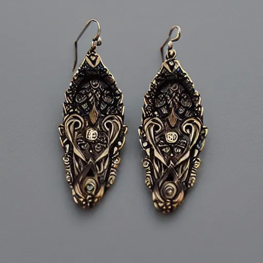 Prompt: big and beautiful detailed artnouveau style earrings sharp focus 8 k