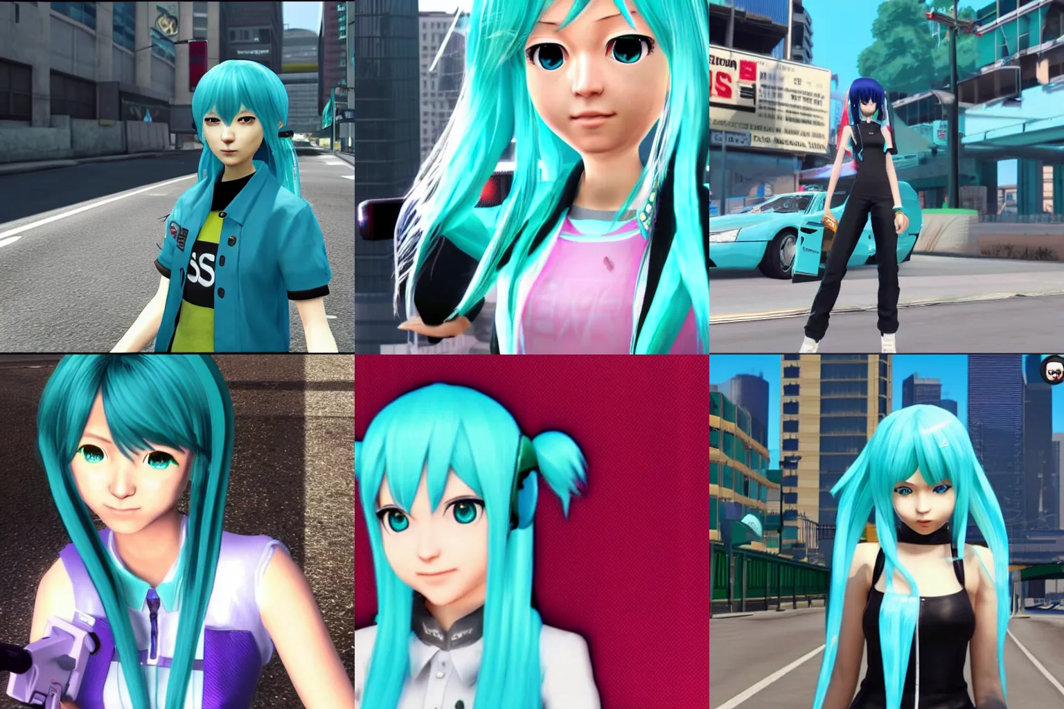 Prompt: a screenshot of hatsune miku in the video game gta. 3 d rendering. unreal engine. amazing likeness. very detailed. cartoon caricature