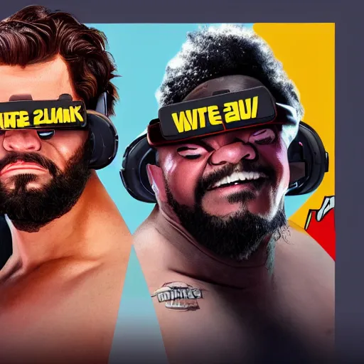 Image similar to wwe wrestler characters wearing vr goggles, gta cover, apex legends trending on artstation, digital illustration