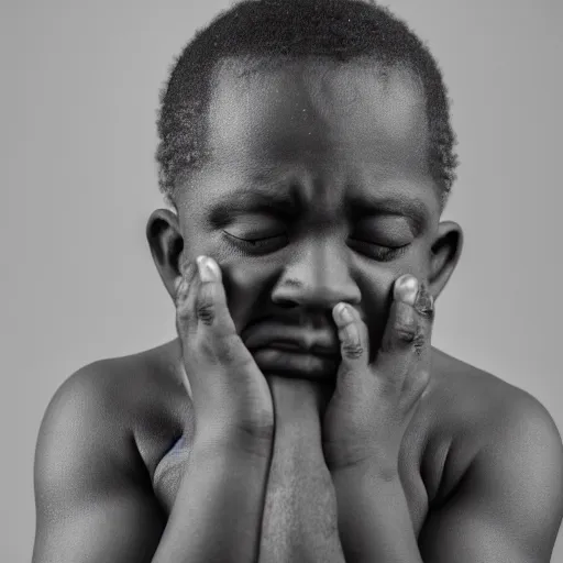 Image similar to photo of a black boy crying, studio portrait