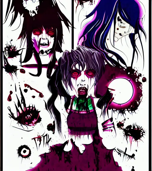 Image similar to horror acid colors, a dark picture comic featuring blood horror and goth anime girls, anime vampires, evil horror vibes