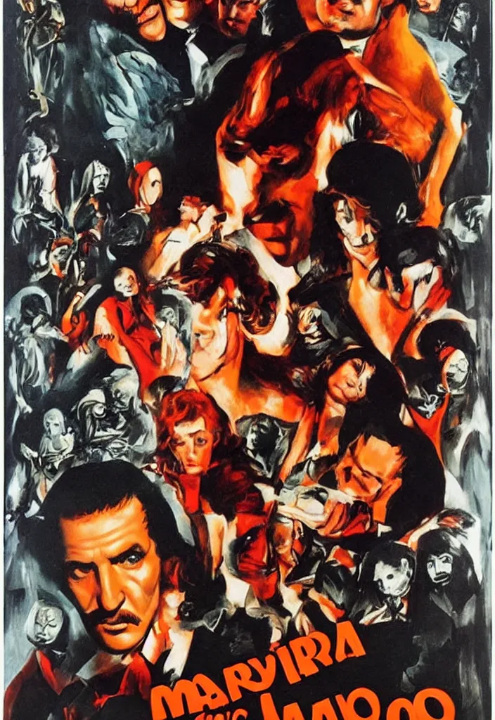 Prompt: 70s movie poster for movie by Mario Bava, with Vincent Price