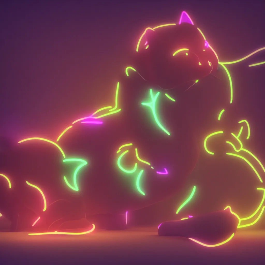 Image similar to glowing cat, neon light, octane render, 4k premiere pro, hyper realistic