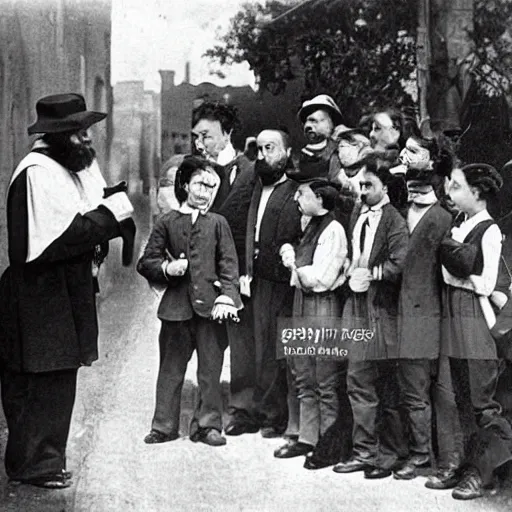 Prompt: teddy bear as university professor explaining a gaussian curve to students on empty street of los angeles 1 8 9 0