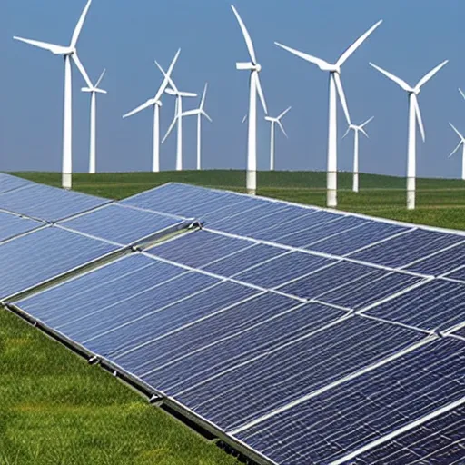 Prompt: photo of photovoltaic, wind turbines, renewable energy