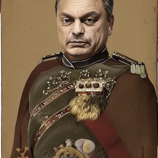Prompt: id photo of a viktor orban in emperor outfit, art by osamu kitamura