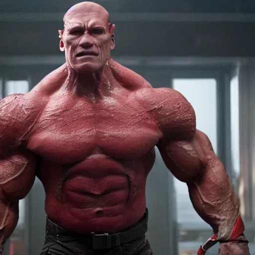 Image similar to film still of Arnold Schwarzenegger as Drax in Guardians of the Galaxy