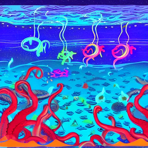 Image similar to ocean full of glowing squids