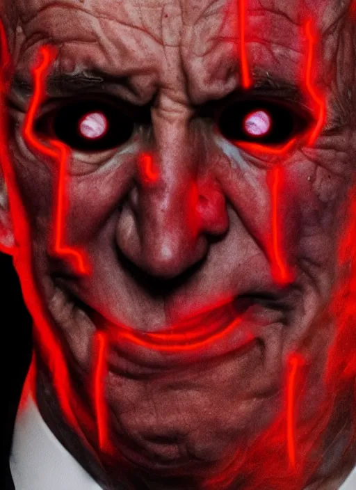 Image similar to hyper realistic ultra realistic horror terror dimensional photo furious glowing red eyes biden, high quality photo, detailed , 8k