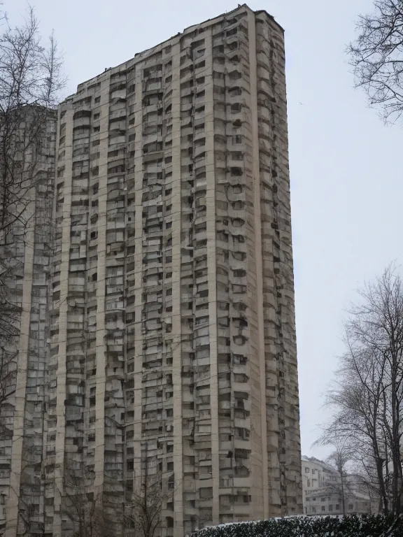 Image similar to soviet apartment building, photo, front view