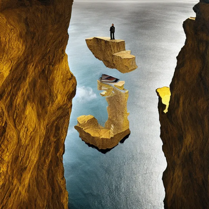 Image similar to , cliffs of polished gold mirror, escher, rothko, by erik johansson