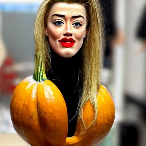 Image similar to a gourd shaped to look like the face of amber heard