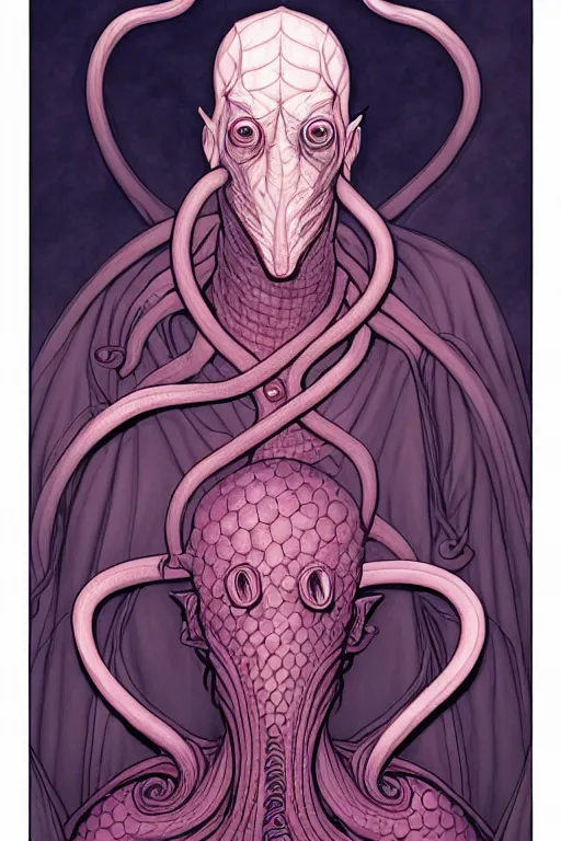 Prompt: comic cover art portrait of an illithid, dnd, high fantasy digital illustration, by jenny frison and sana takeda, intricate details, stunning inking lines, flat colors, 4 k, hd, artstation