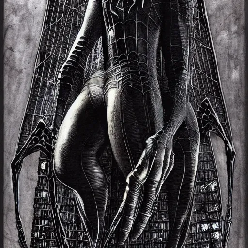 Prompt: spiderman by giger