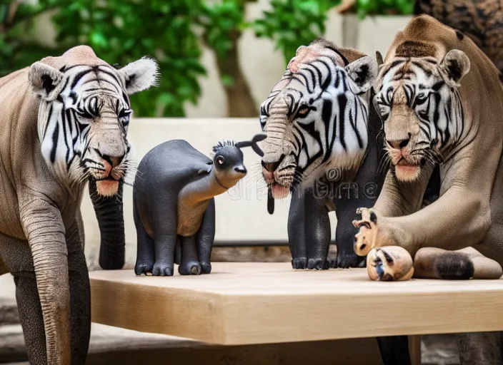 Image similar to photo of a zoo animals on a board meeting. Highly detailed 8k. Intricate. Sony a7r iv 55mm. Stock photo.