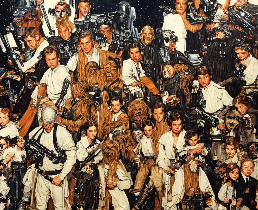 Image similar to star wars by norman rockwell, detailed painting, 8 k